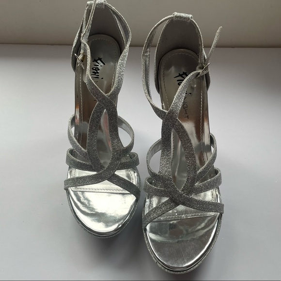 Size 8 Fiona Night Silver Sparkly High Heels - Picture 12 of 13